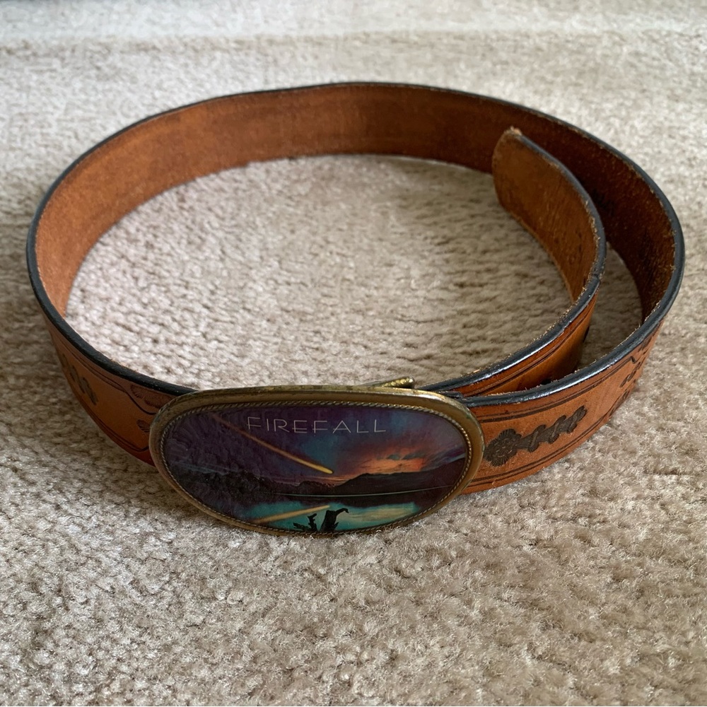 Brown Leather Belt with Firefall Buckle
